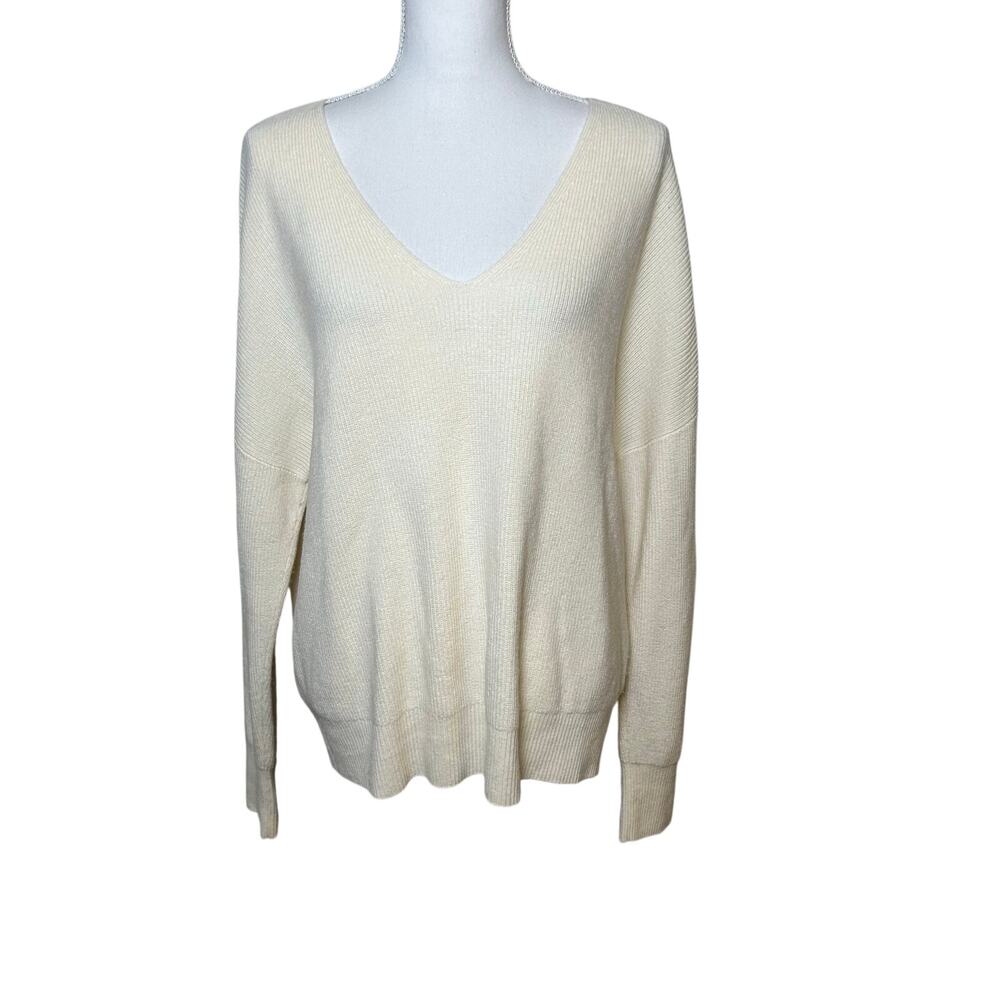 Akris Punto women's cream cashmere virgin wool v-neck relaxed tunic sweater 14